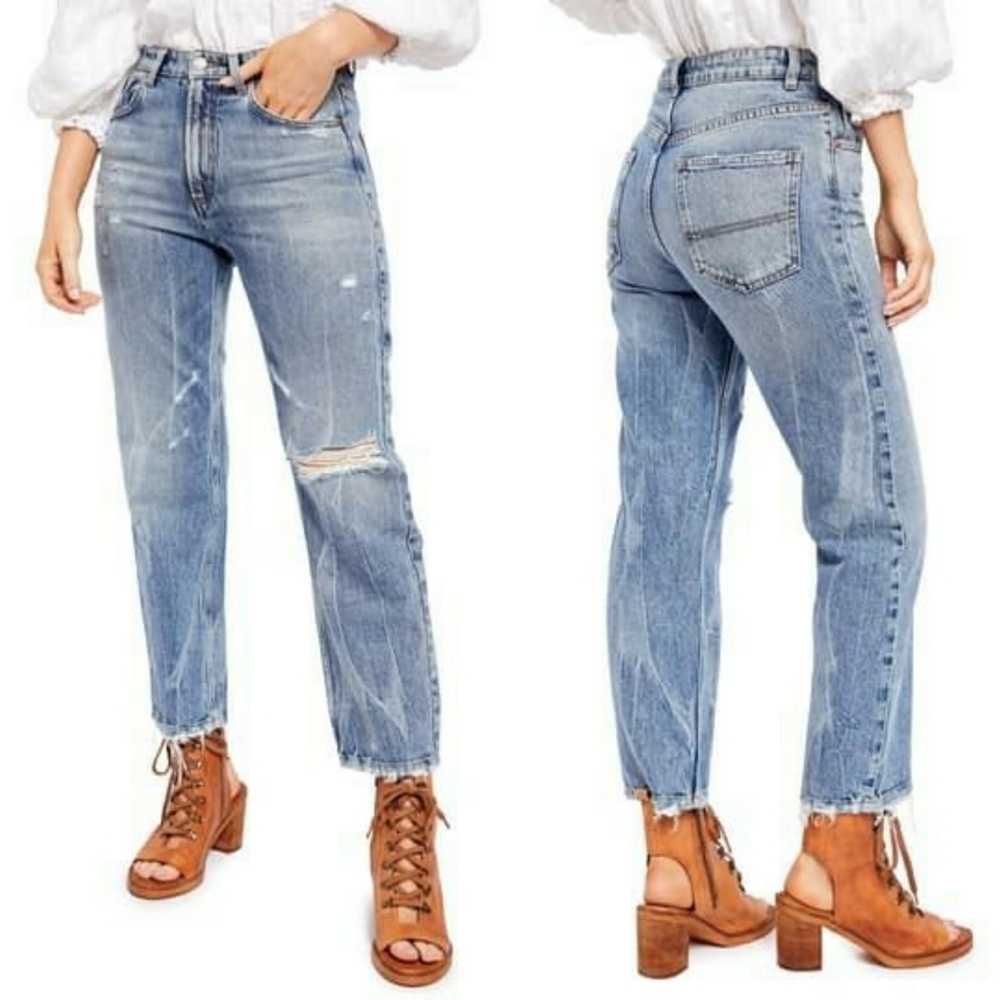 Free People Dakota Ripped Straight Leg Jeans